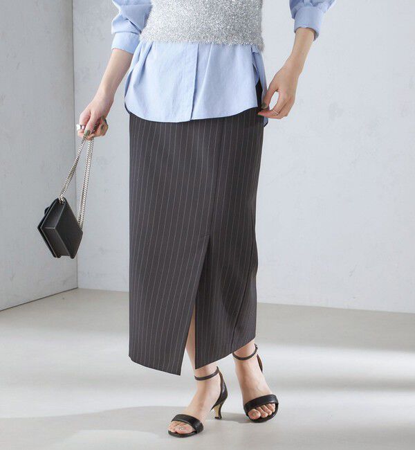 SHIPS for women「〈手洗い可能〉ベルト付 ストライプ タイト スカート 24SS ◇」|タイト|