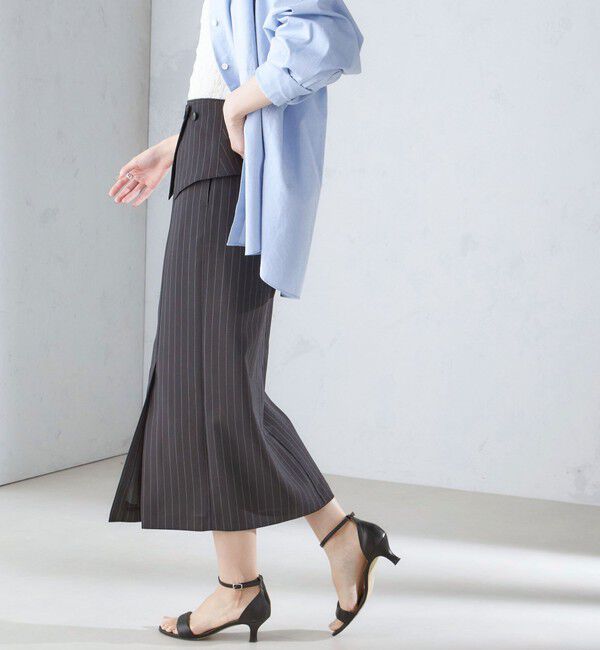 SHIPS for women「〈手洗い可能〉ベルト付 ストライプ タイト スカート 24SS ◇」|タイト|