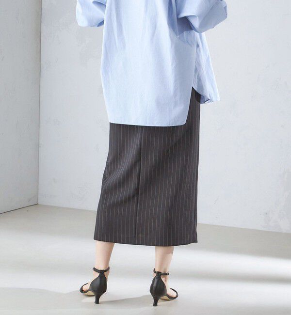 SHIPS for women「〈手洗い可能〉ベルト付 ストライプ タイト スカート 24SS ◇」|タイト|