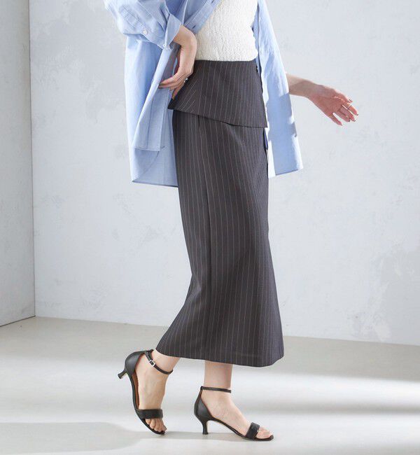 SHIPS for women「〈手洗い可能〉ベルト付 ストライプ タイト スカート 24SS ◇」|タイト|