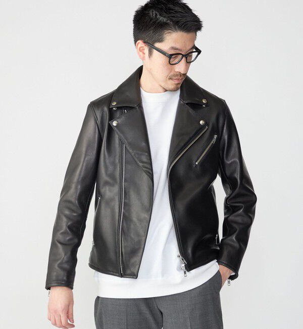 SHIPS「SHIPS: ラムレザー ダブル ライダースジャケット」|その他|ブラック