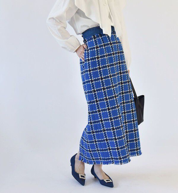 quaranciel「quaranciel: ブルー ツイード チェック Iライン スカート（セットアップ対応）」|スカート|ブルー