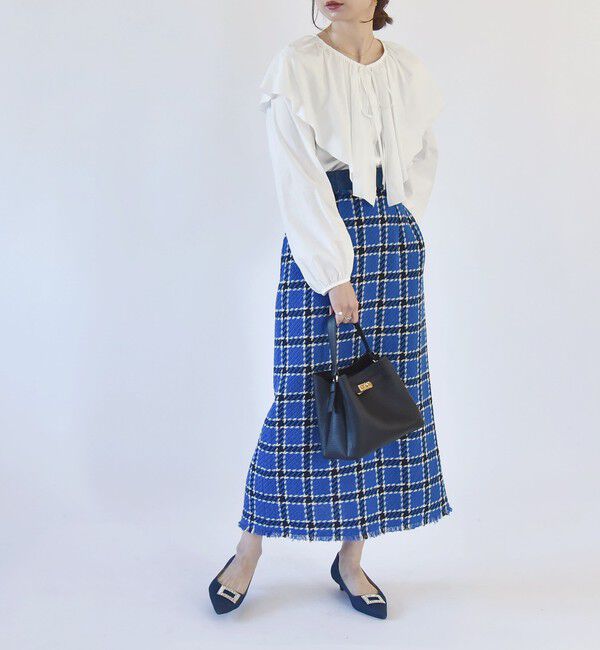 quaranciel「quaranciel: ブルー ツイード チェック Iライン スカート（セットアップ対応）」|スカート|