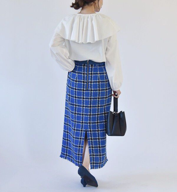 quaranciel「quaranciel: ブルー ツイード チェック Iライン スカート（セットアップ対応）」|スカート|