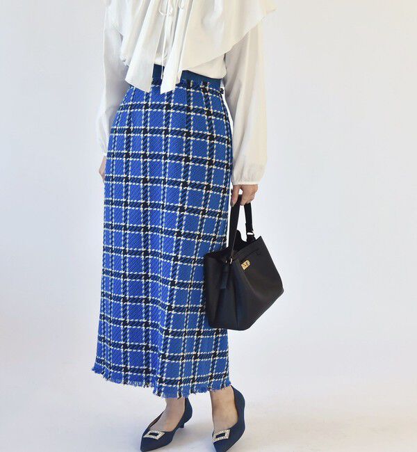 quaranciel「quaranciel: ブルー ツイード チェック Iライン スカート（セットアップ対応）」|スカート|