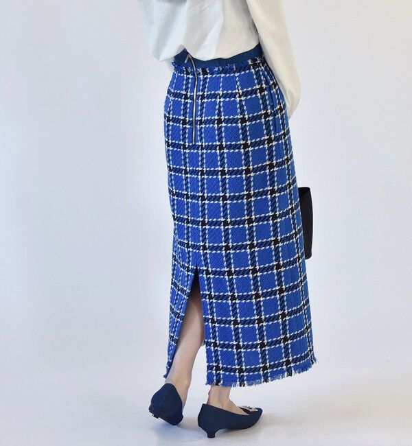 quaranciel「quaranciel: ブルー ツイード チェック Iライン スカート（セットアップ対応）」|スカート|