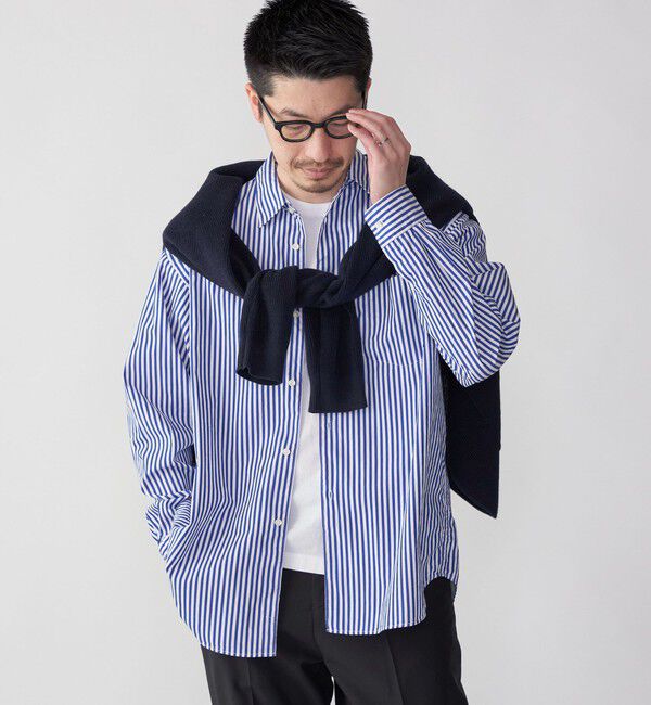 SHIPS「SHIPS: レギュラーカラー ベーシック ロングスリーブ シャツ 〈ストライプ/ギンガムチェック〉」|シャツ・ブラウス|ブルー