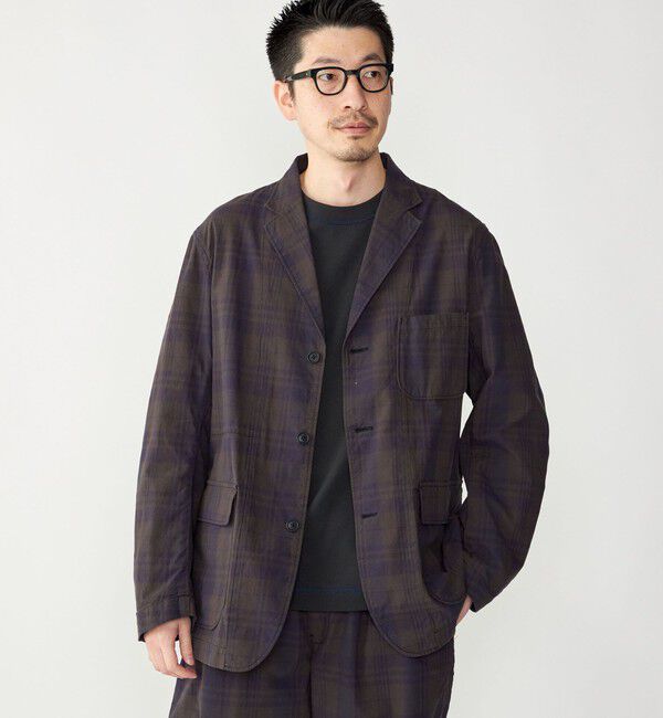 SHIPS「SHIPS: 〈セットアップ対応〉ダークトーン チェック コットン シャツ ジャケット」|テーラードジャケット|ネイビー
