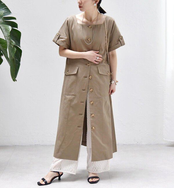 quaranciel「quaranciel:〈洗濯機可能〉コットン リネン サファリ ロング ワンピース」|ワンピース|