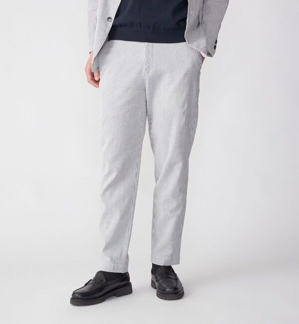 SHIPS「SHIPS:〈手洗い可能/セットアップ対応〉サフィラン リネン ソロ サッカー パンツ」|スラックス|チャコールグレー