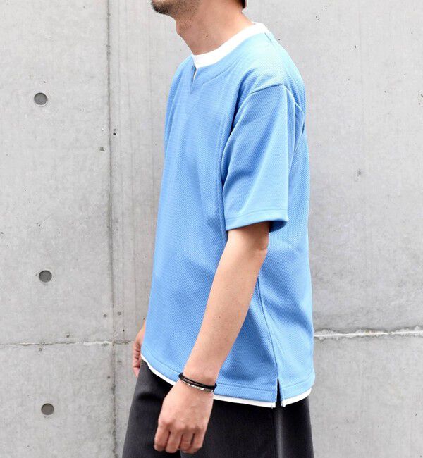 SHIPS any「【WEB限定】SHIPS any: キーネック ジャカード フェイクレイヤード Tシャツ◇」|Tシャツ・カットソー|