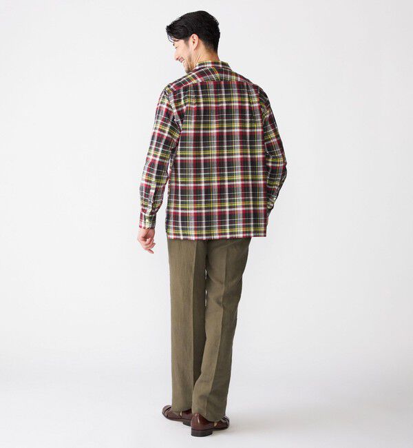 SHIPS「SHIPS: オープンカラー コットン リネン マドラスチェック プルオーバー シャツ オリーブ」|シャツ・ブラウス|