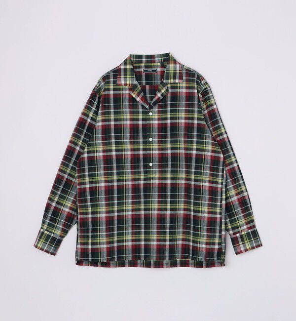 SHIPS「SHIPS: オープンカラー コットン リネン マドラスチェック プルオーバー シャツ オリーブ」|シャツ・ブラウス|