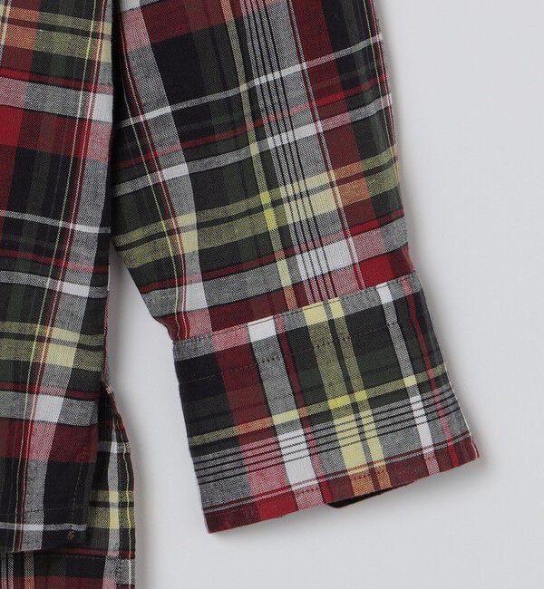 SHIPS「SHIPS: オープンカラー コットン リネン マドラスチェック プルオーバー シャツ オリーブ」|シャツ・ブラウス|