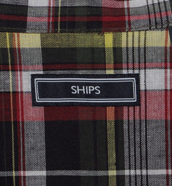 SHIPS「SHIPS: オープンカラー コットン リネン マドラスチェック プルオーバー シャツ オリーブ」|シャツ・ブラウス|