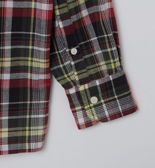 SHIPS「SHIPS: オープンカラー コットン リネン マドラスチェック プルオーバー シャツ オリーブ」|シャツ・ブラウス|