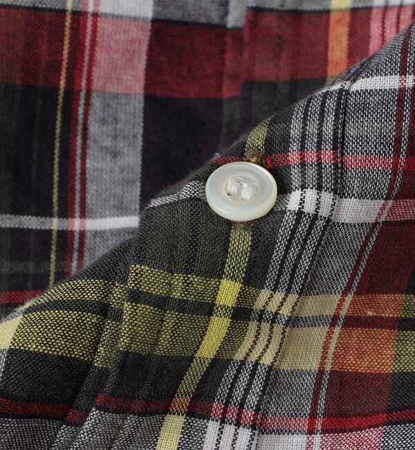 SHIPS「SHIPS: オープンカラー コットン リネン マドラスチェック プルオーバー シャツ オリーブ」|シャツ・ブラウス|