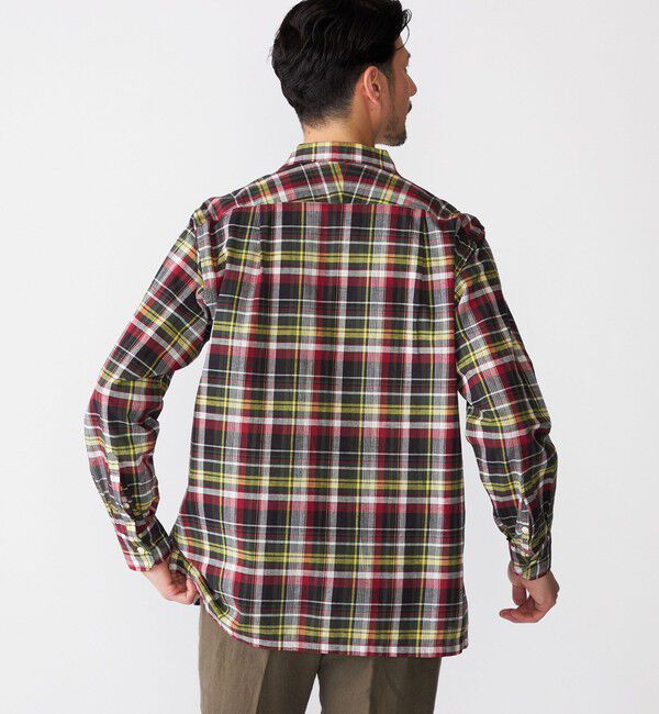 SHIPS「SHIPS: オープンカラー コットン リネン マドラスチェック プルオーバー シャツ オリーブ」|シャツ・ブラウス|