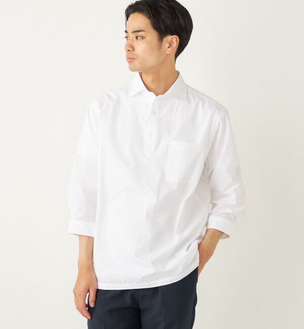 SHIPS Colors 「SHIPS Colors:〈洗濯機可能〉シアーサッカー スキッパー 7分袖 シャツ」|シャツ・ブラウス|ホワイト