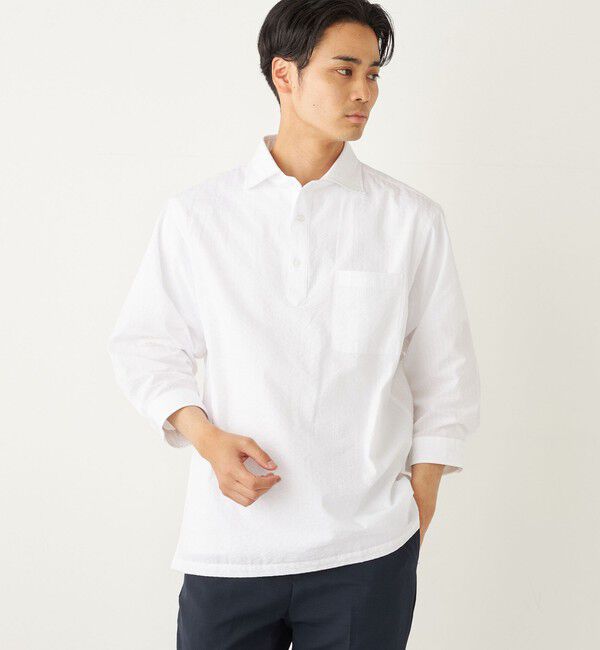 SHIPS Colors 「SHIPS Colors:〈洗濯機可能〉シアーサッカー スキッパー 7分袖 シャツ」|シャツ・ブラウス|