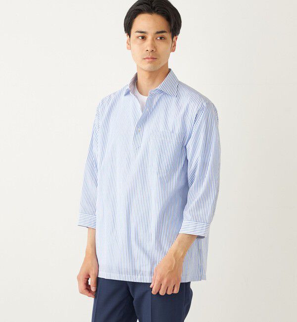 SHIPS Colors 「SHIPS Colors:〈洗濯機可能〉シアーサッカー スキッパー 7分袖 シャツ」|シャツ・ブラウス|