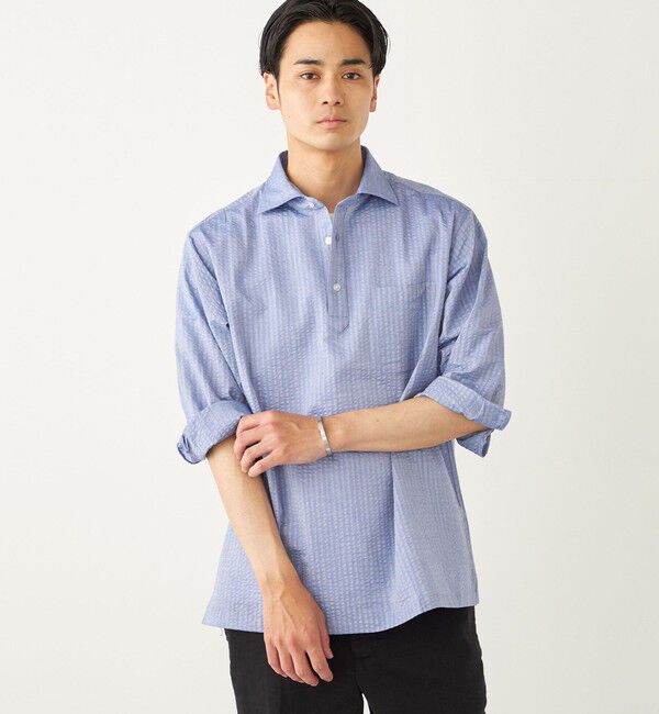 SHIPS Colors 「SHIPS Colors:〈洗濯機可能〉シアーサッカー スキッパー 7分袖 シャツ」|シャツ・ブラウス|