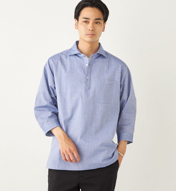 SHIPS Colors 「SHIPS Colors:〈洗濯機可能〉シアーサッカー スキッパー 7分袖 シャツ」|シャツ・ブラウス|