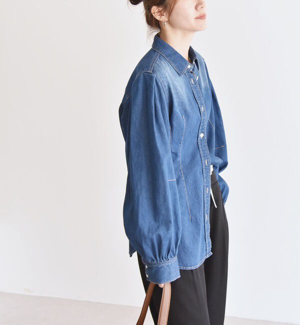quaranciel「quaranciel:〈洗濯機可能〉デニム ボリュームスリーブ ウエストシェイプ シャツ」|シャツ・ブラウス|