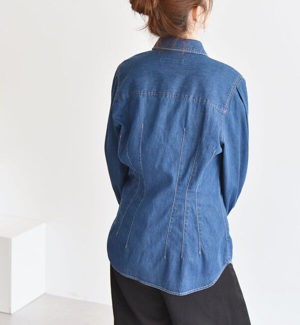 quaranciel「quaranciel:〈洗濯機可能〉デニム ボリュームスリーブ ウエストシェイプ シャツ」|シャツ・ブラウス|