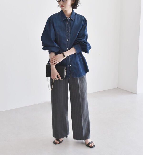 quaranciel「quaranciel:〈洗濯機可能〉デニム ボリュームスリーブ ウエストシェイプ シャツ」|シャツ・ブラウス|