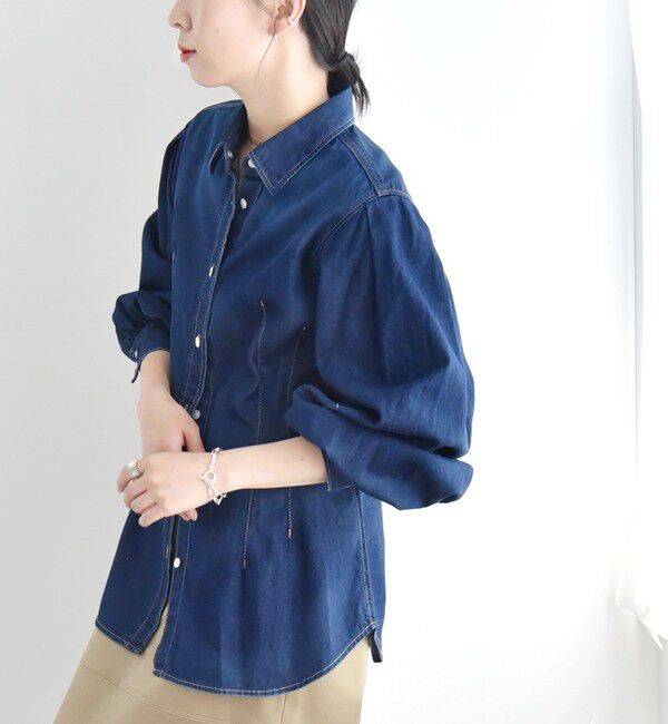 quaranciel「quaranciel:〈洗濯機可能〉デニム ボリュームスリーブ ウエストシェイプ シャツ」|シャツ・ブラウス|
