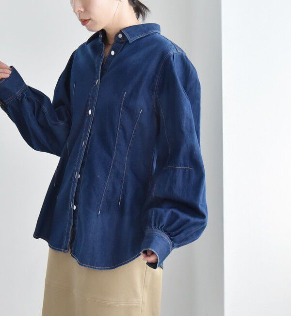 quaranciel「quaranciel:〈洗濯機可能〉デニム ボリュームスリーブ ウエストシェイプ シャツ」|シャツ・ブラウス|