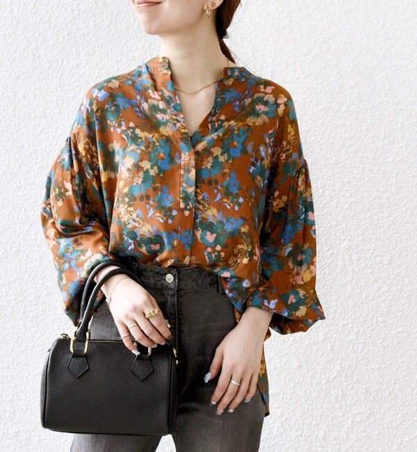 SHIPS any「SHIPS any: 〈手洗い可能〉TROUILLET フラワー プリント シャツ ブラウス」|シャツ・ブラウス|ブラウン