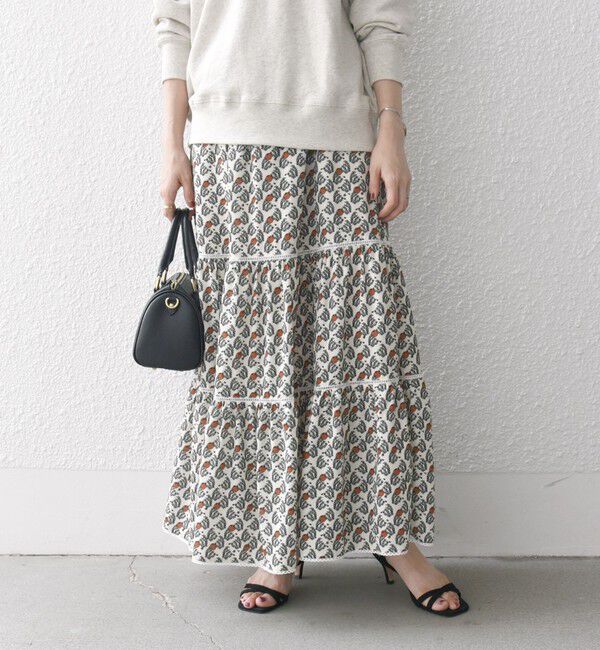 SHIPS any「SHIPS any:〈手洗い可能〉リーフ プリント ハシゴレース ティアード スカート」|スカート|ナチュラル