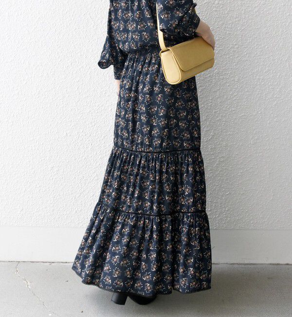 SHIPS any「SHIPS any:〈手洗い可能〉リーフ プリント ハシゴレース ティアード スカート」|スカート|ネイビー