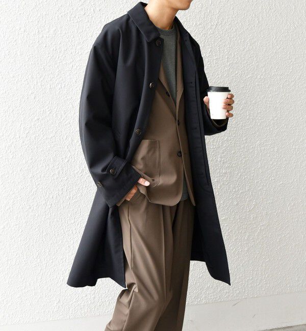 SHIPS any「SHIPS any: 〈手洗い可能〉RENU(R) ウール ギャバジン バルカラー コート◇」|ステンカラーコート|ネイビー