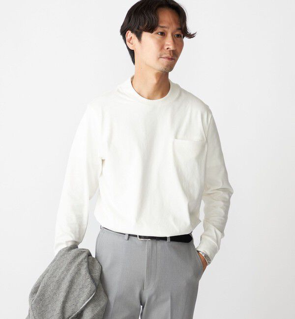 SHIPS「【WEB限定】SHIPS:〈抗菌・防臭〉テレワーク ビズ ワンポイントロゴ クルーネック長袖Tシャツ」|Tシャツ・カットソー|