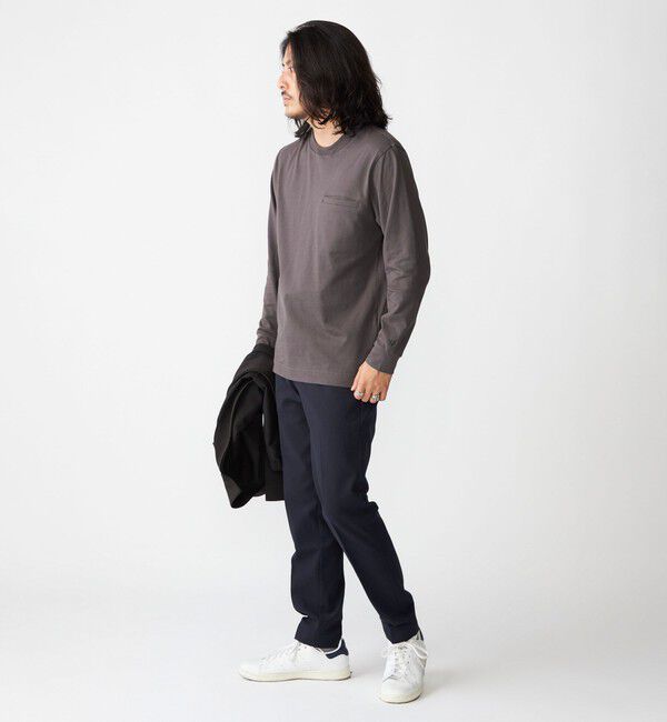 SHIPS「【WEB限定】SHIPS:〈抗菌・防臭〉テレワーク ビズ ワンポイントロゴ クルーネック長袖Tシャツ」|Tシャツ・カットソー|