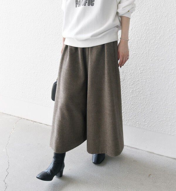 SHIPS any「SHIPS any:〈洗濯機可能〉ウールライク ギャザー キュロット パンツ」|キュロット|ベージュ