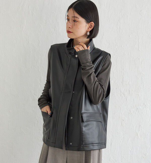 SHIPS for women「Wai＋:スタンドカラー ベスト」|ベスト・ジレ|ブラック