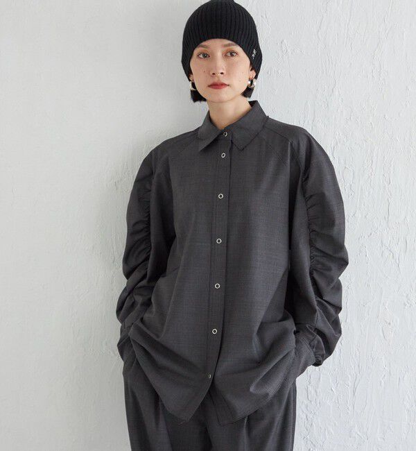 SHIPS for women「Wai＋:〈手洗い可能〉ウール混 ギャザー シャツ」|シャツ・ブラウス|