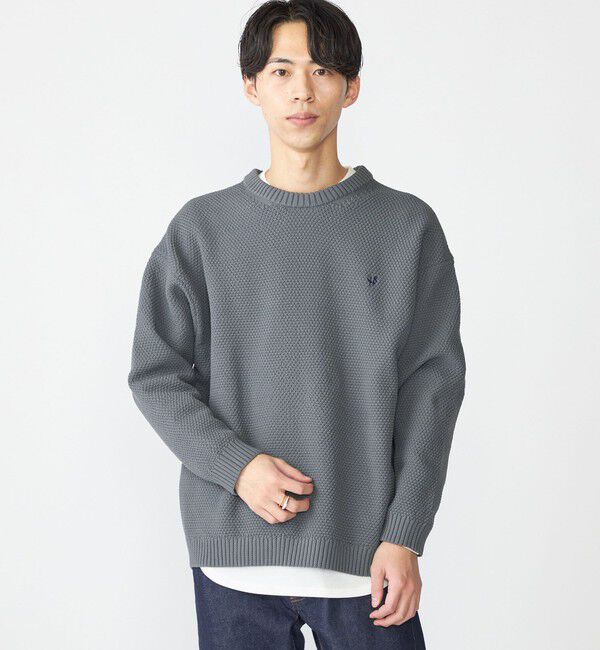 SHIPS「【WEB限定】SHIPS: ワンポイントロゴ ビッグシルエット レイヤード ニット（ニット+ロンT）」|ニット・セーター|チャコールグレー