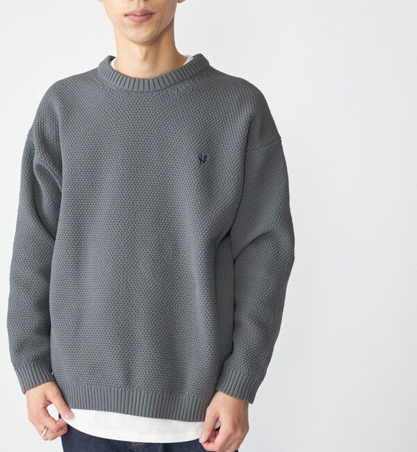 SHIPS「【WEB限定】SHIPS: ワンポイントロゴ ビッグシルエット レイヤード ニット（ニット+ロンT）」|ニット・セーター|