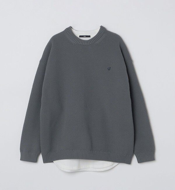 SHIPS「【WEB限定】SHIPS: ワンポイントロゴ ビッグシルエット レイヤード ニット（ニット+ロンT）」|ニット・セーター|