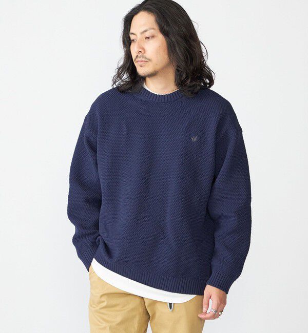 SHIPS「【WEB限定】SHIPS: ワンポイントロゴ ビッグシルエット レイヤード ニット（ニット+ロンT）」|ニット・セーター|