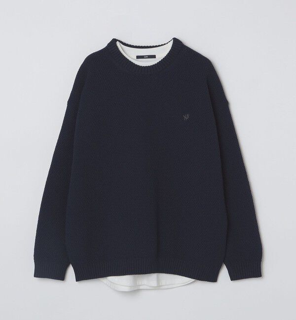 SHIPS「【WEB限定】SHIPS: ワンポイントロゴ ビッグシルエット レイヤード ニット（ニット+ロンT）」|ニット・セーター|