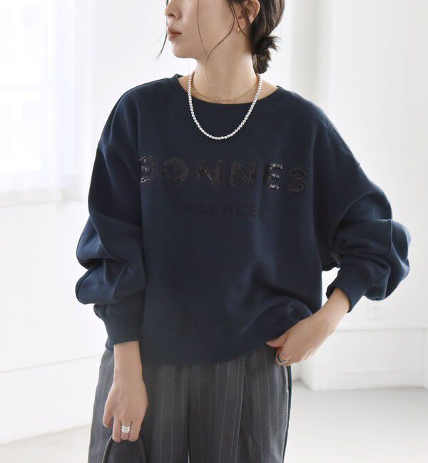 quaranciel「quaranciel:〈手洗い可能〉スパンコール刺繍 ロゴ スウェット」|スウェット・ジャージ|