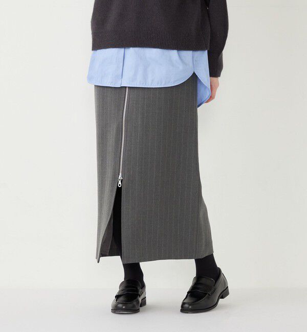 SHIPS Colors 「SHIPS Colors:〈手洗い可能〉ストライプ ジップ タイトスカート グレー◇」|タイト|