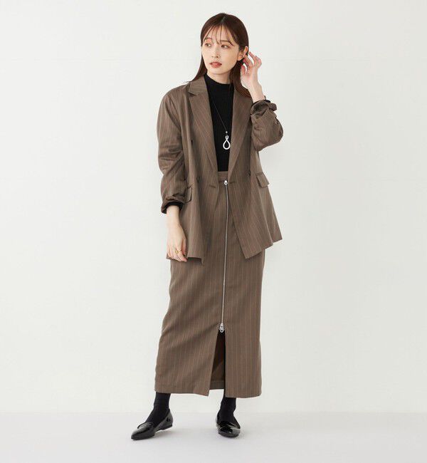 SHIPS Colors 「SHIPS Colors:〈手洗い可能〉ストライプ ジップ タイトスカート ブラウン◇」|タイト|