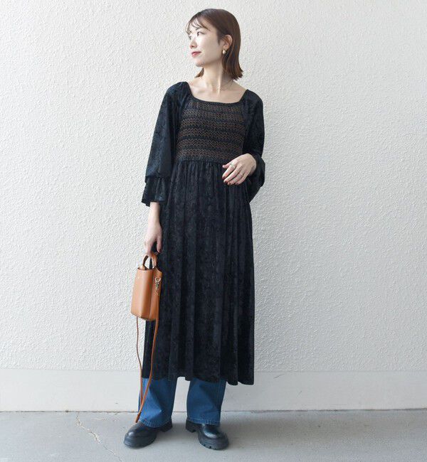 SHIPS any「bon_meur:〈手洗い可能〉クラッシュ ベロア シャーリング ワンピース」|ワンピース|